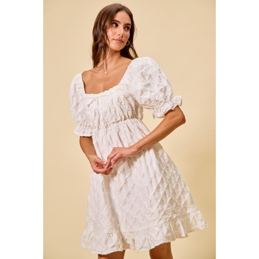 SO ME Texture Woven Ruching On Bust Mini Dress Apparel and Accessories
