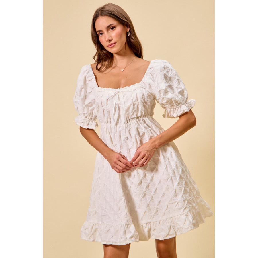 SO ME Texture Woven Ruching On Bust Mini Dress Apparel and Accessories