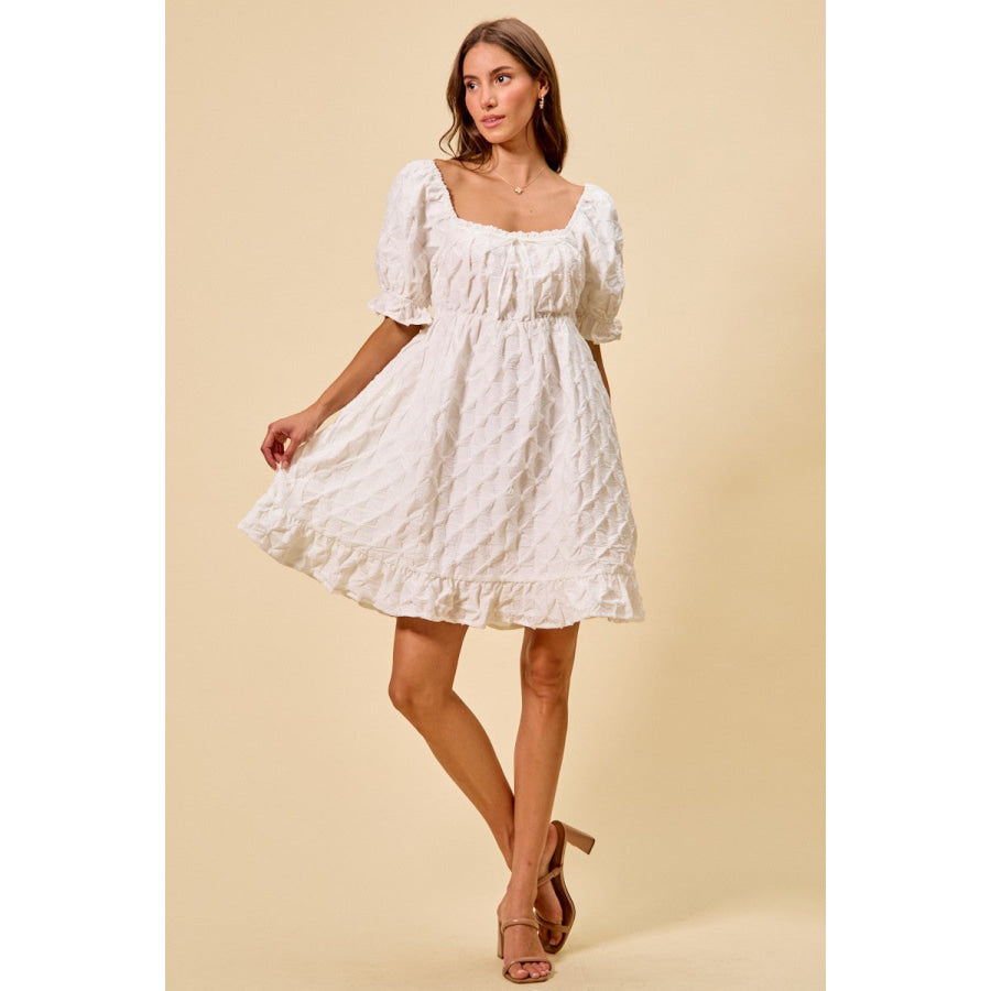 SO ME Texture Woven Ruching On Bust Mini Dress Apparel and Accessories