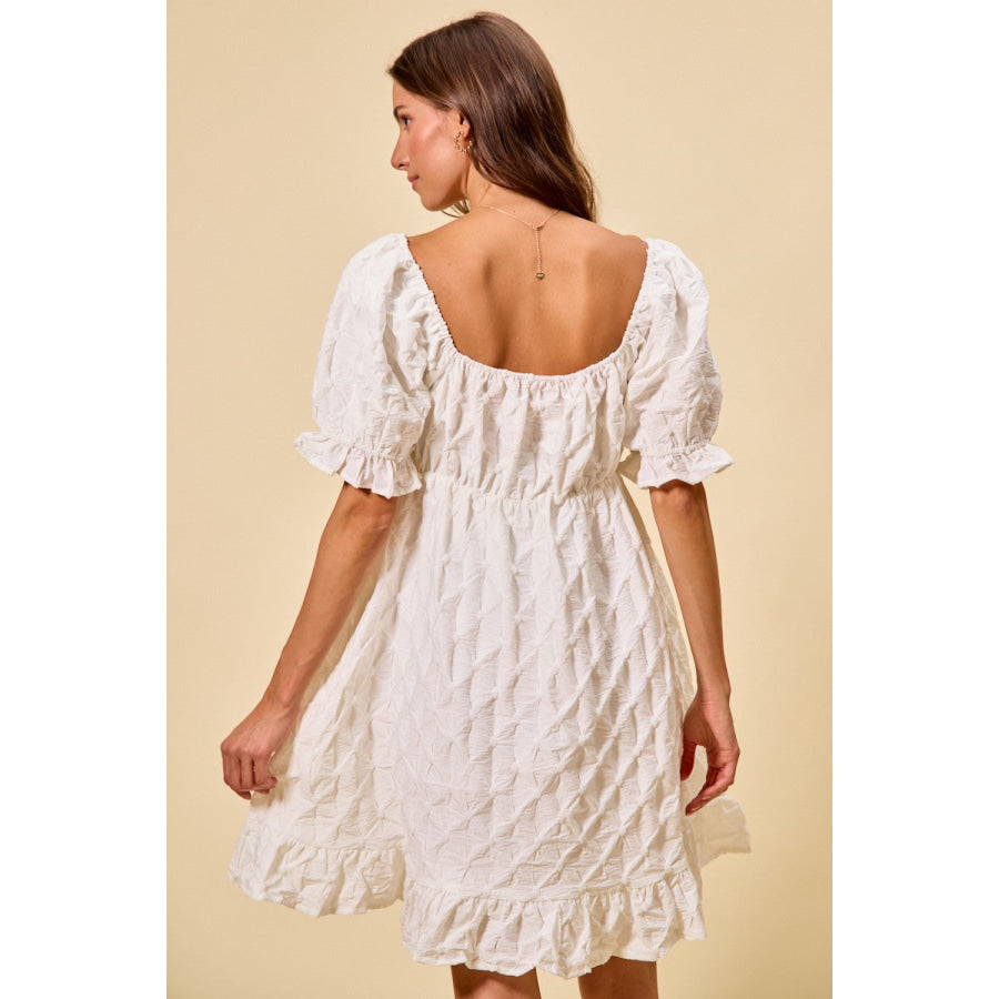SO ME Texture Woven Ruching On Bust Mini Dress Apparel and Accessories