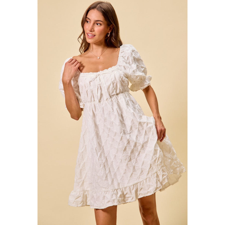 SO ME Texture Woven Ruching On Bust Mini Dress Apparel and Accessories