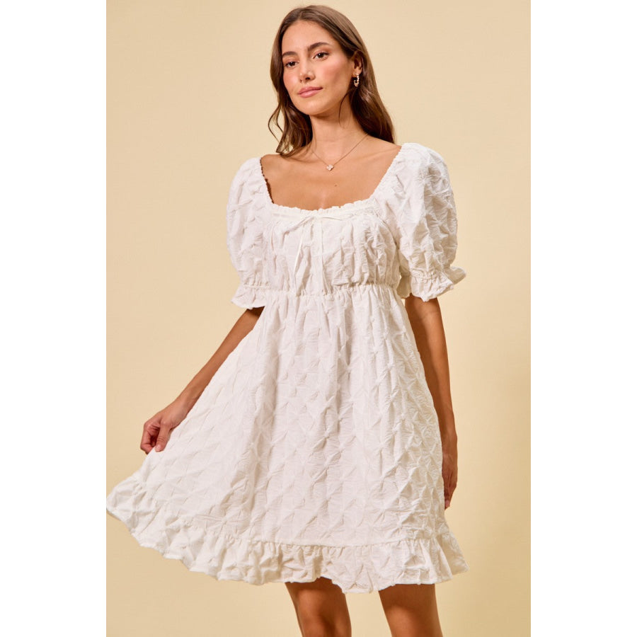 SO ME Texture Woven Ruching On Bust Mini Dress Apparel and Accessories