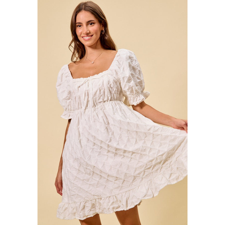 SO ME Texture Woven Ruching On Bust Mini Dress Apparel and Accessories
