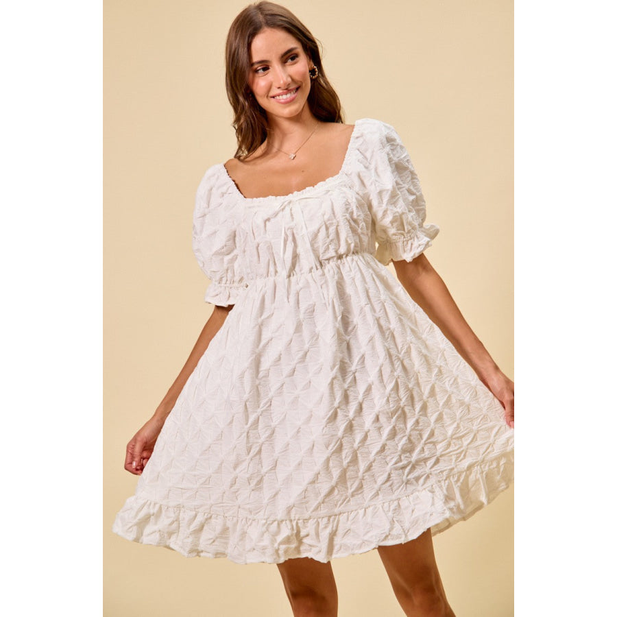 SO ME Texture Woven Ruching On Bust Mini Dress OFF WHITE / S Apparel and Accessories
