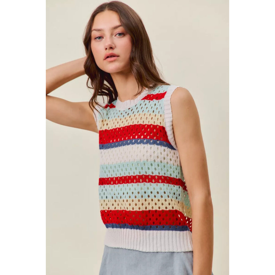 SO ME Tie Back Multi Stripe Sweater Knit Tank Top Apparel and Accessories