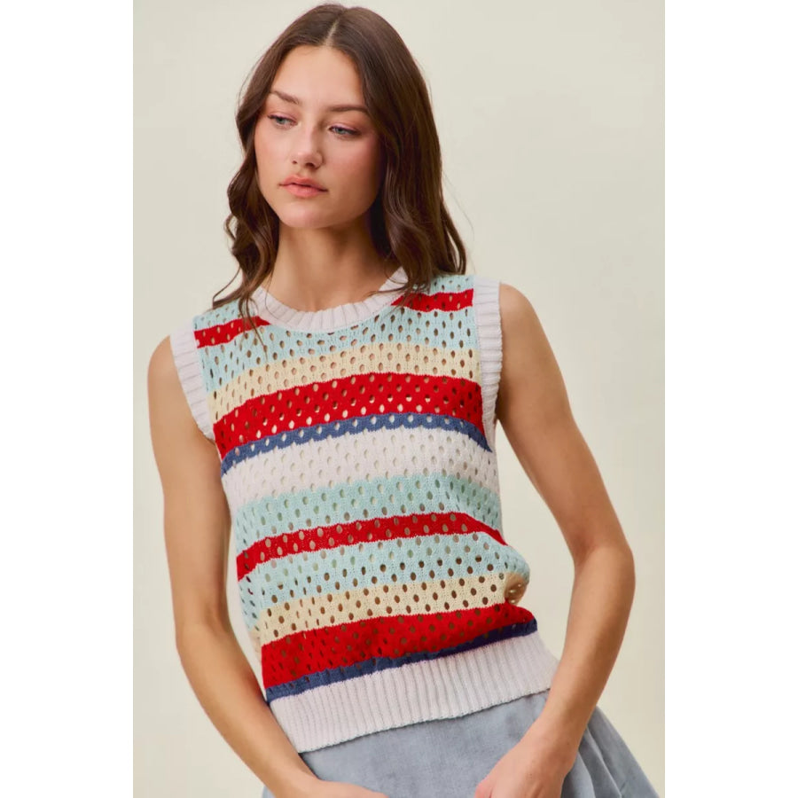 SO ME Tie Back Multi Stripe Sweater Knit Tank Top Apparel and Accessories