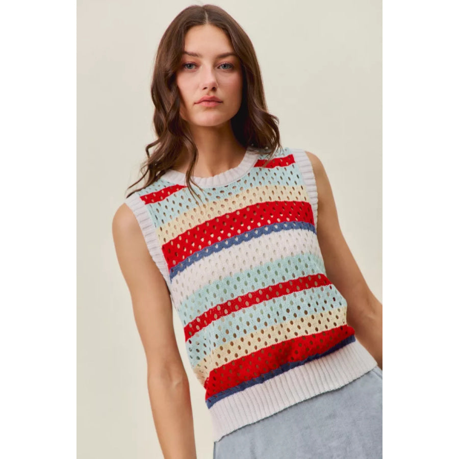 SO ME Tie Back Multi Stripe Sweater Knit Tank Top Apparel and Accessories