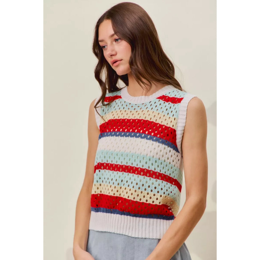 SO ME Tie Back Multi Stripe Sweater Knit Tank Top Apparel and Accessories