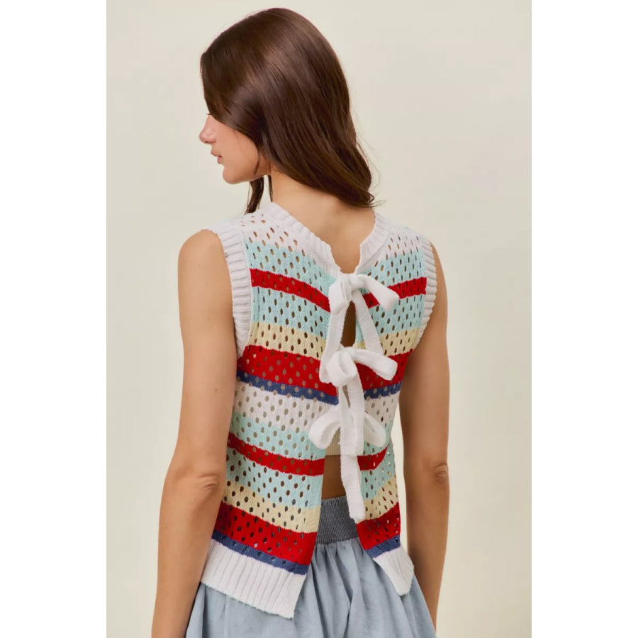 SO ME Tie Back Multi Stripe Sweater Knit Tank Top Apparel and Accessories