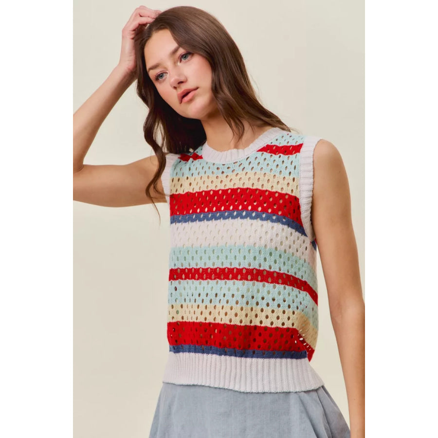 SO ME Tie Back Multi Stripe Sweater Knit Tank Top Apparel and Accessories