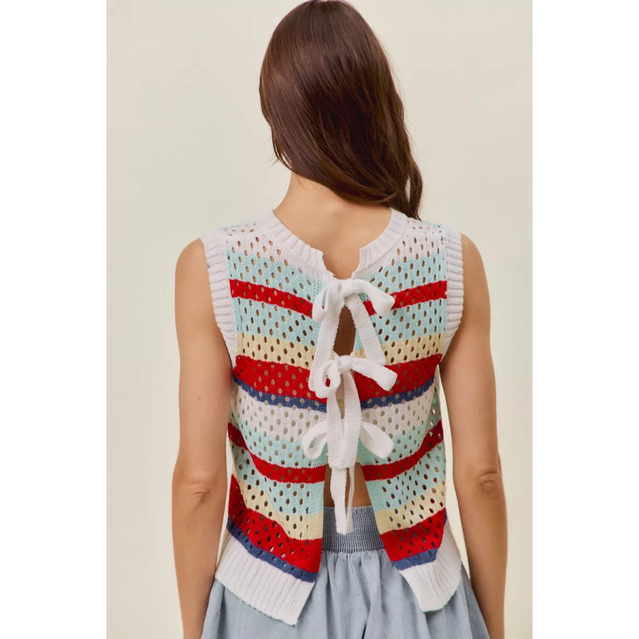 SO ME Tie Back Multi Stripe Sweater Knit Tank Top Apparel and Accessories