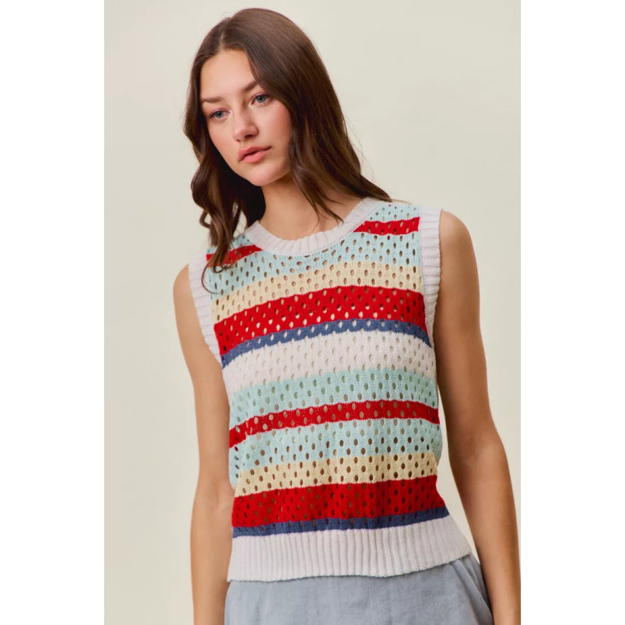 SO ME Tie Back Multi Stripe Sweater Knit Tank Top Apparel and Accessories