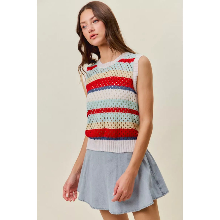 SO ME Tie Back Multi Stripe Sweater Knit Tank Top Apparel and Accessories