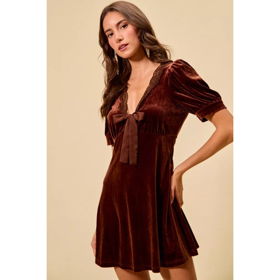 SO ME Velvet Short Sleeves Mini Dress Apparel and Accessories
