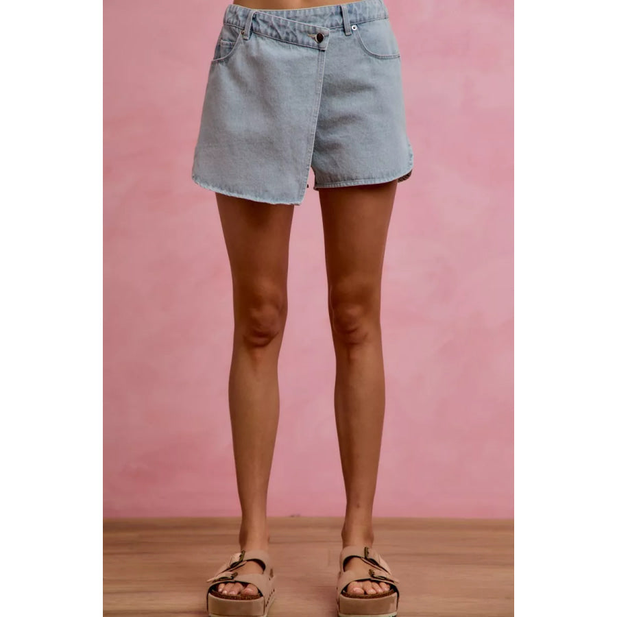 SO ME Washed Denim Wrap Skorts Apparel and Accessories