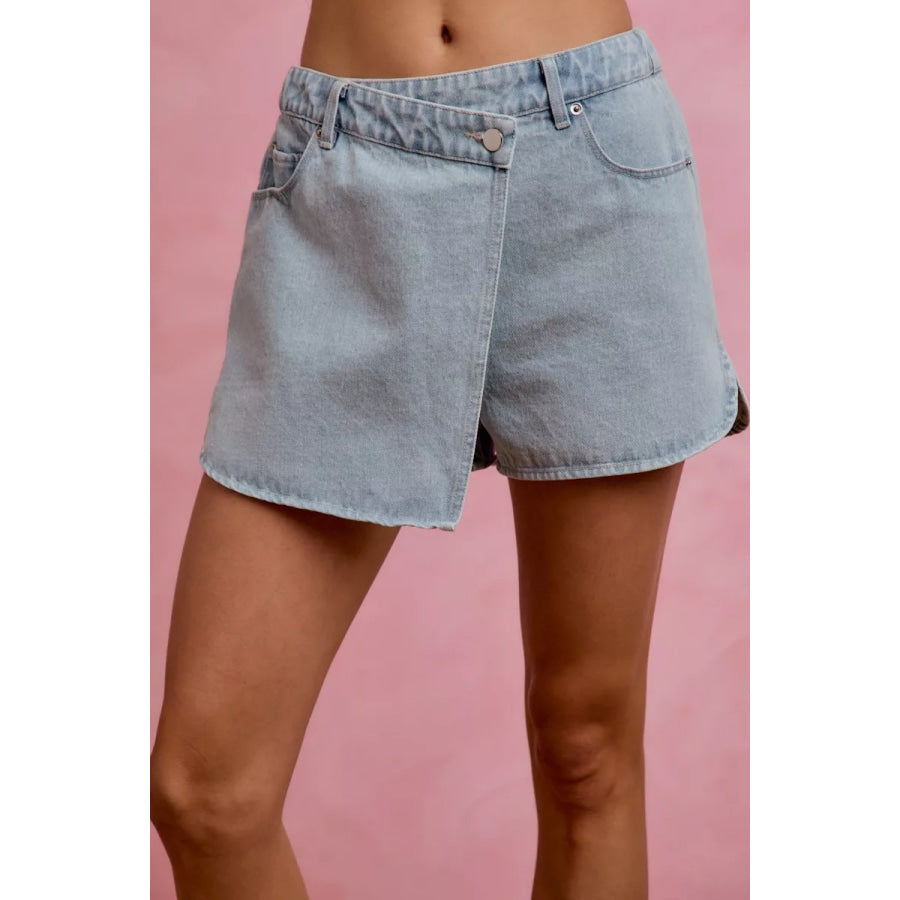 SO ME Washed Denim Wrap Skorts Apparel and Accessories