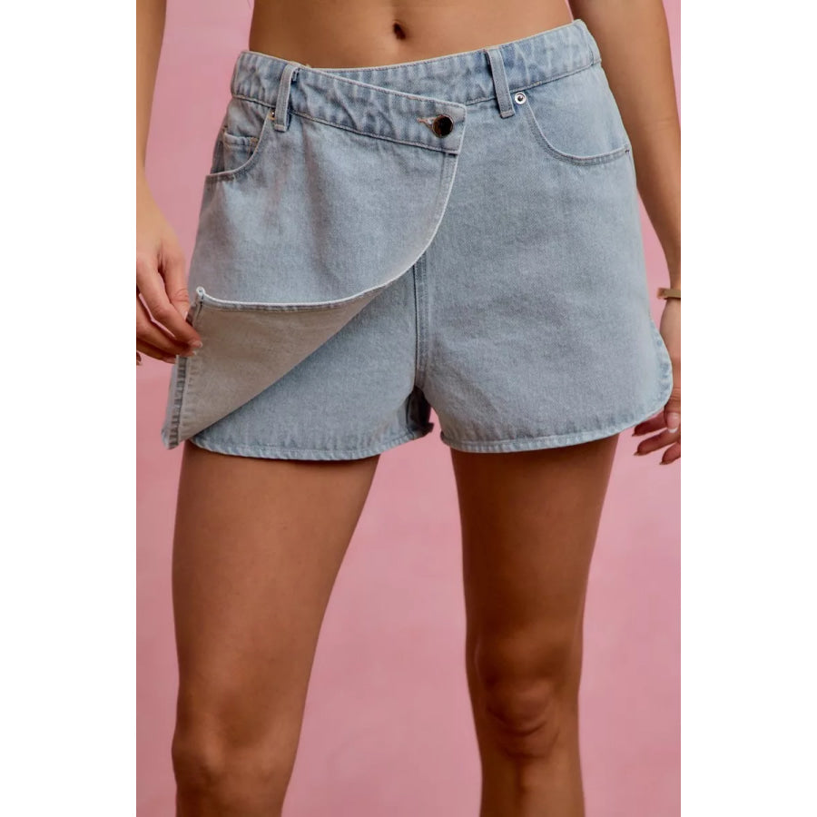 SO ME Washed Denim Wrap Skorts Apparel and Accessories