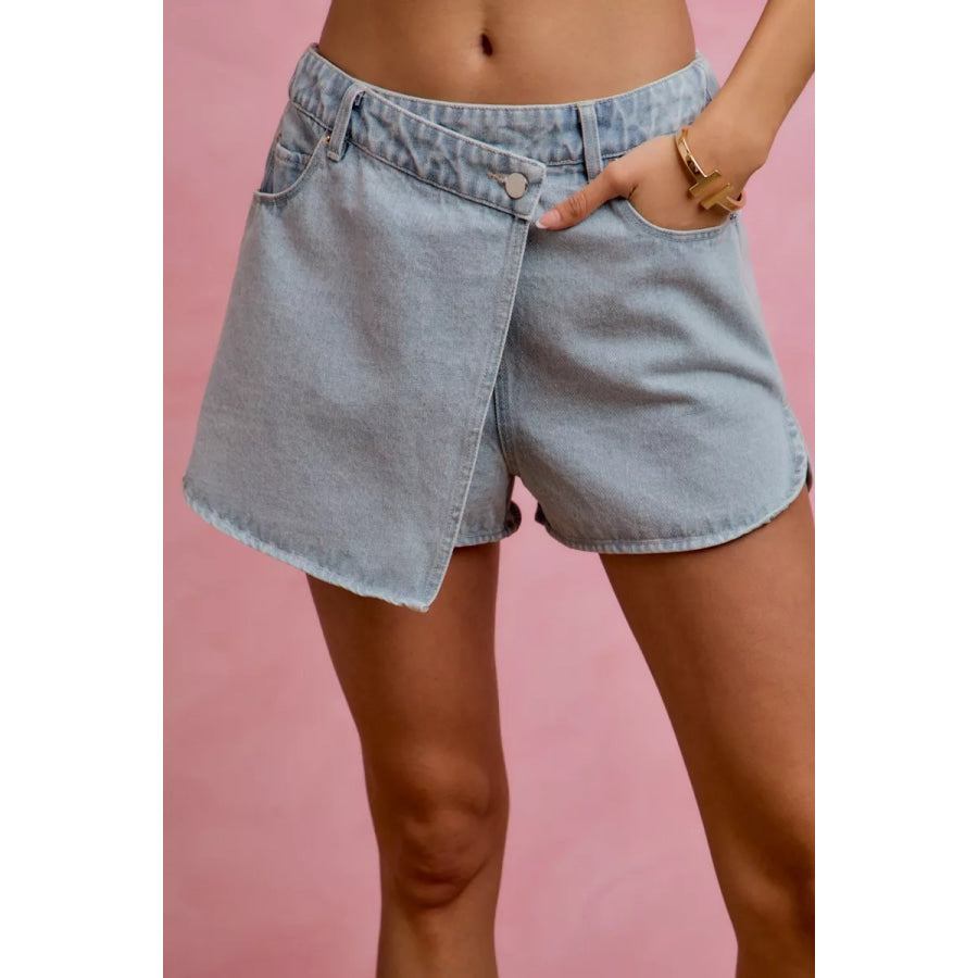 SO ME Washed Denim Wrap Skorts DENIM / S Apparel and Accessories
