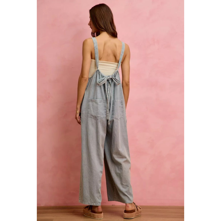 SO ME Wide Leg Lightweight Denim Overalls Apparel and Accessories