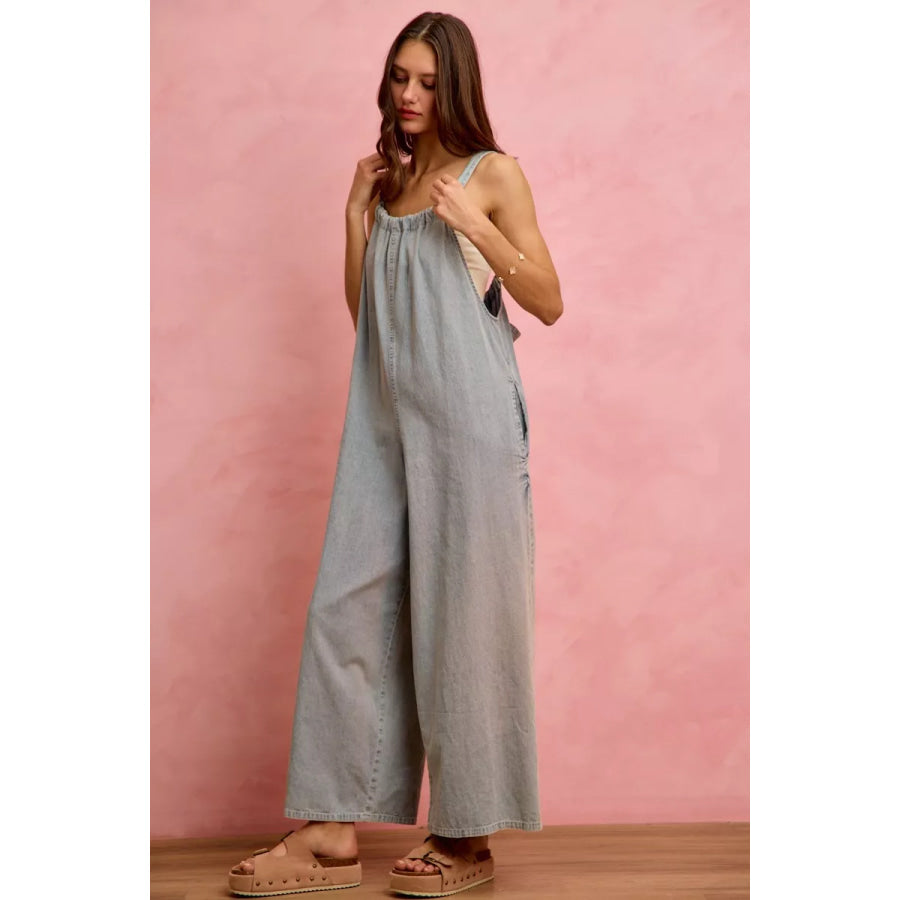 SO ME Wide Leg Lightweight Denim Overalls Apparel and Accessories