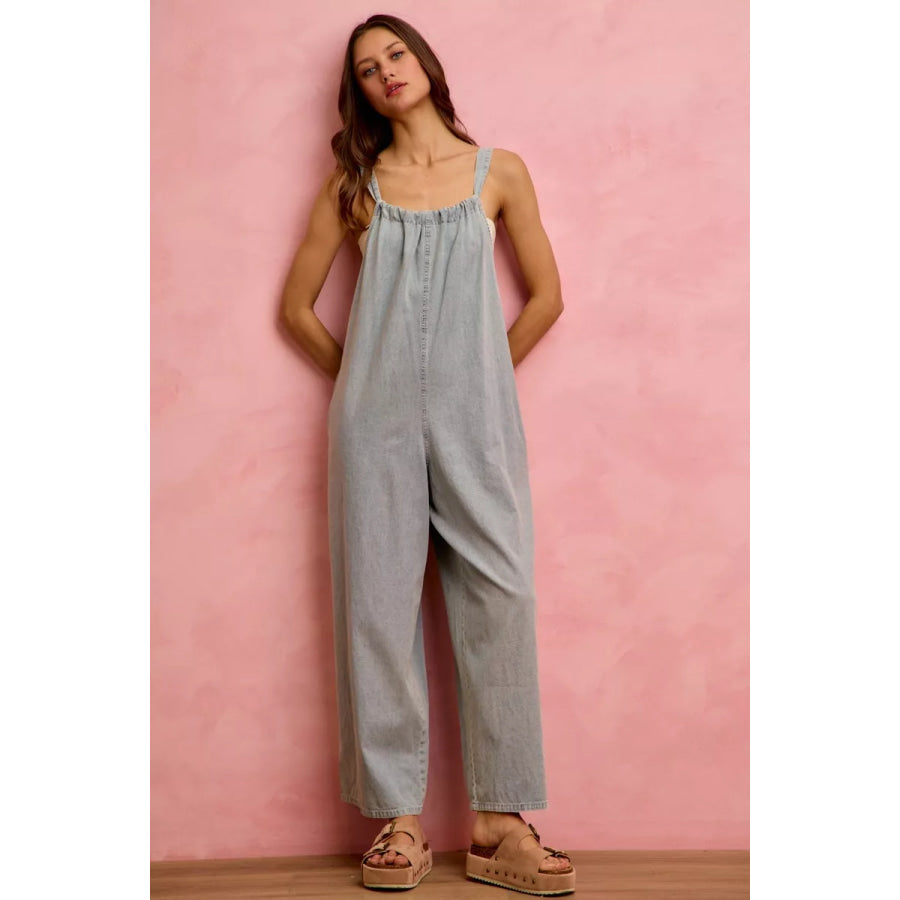 SO ME Wide Leg Lightweight Denim Overalls Apparel and Accessories