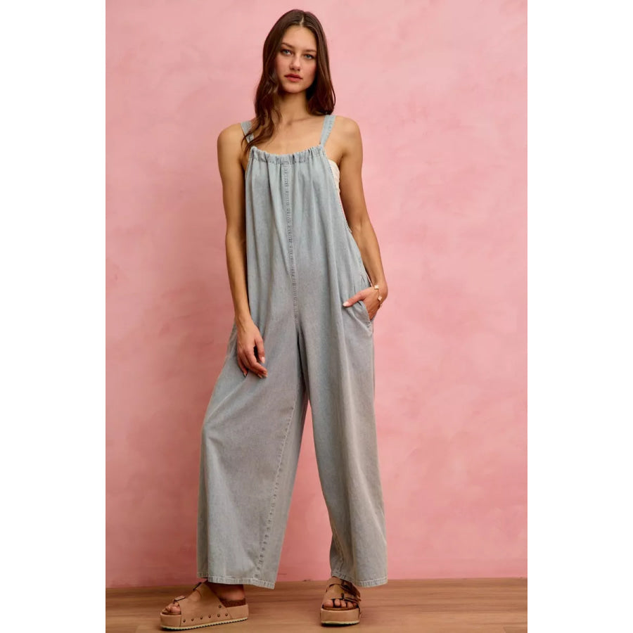 SO ME Wide Leg Lightweight Denim Overalls Apparel and Accessories
