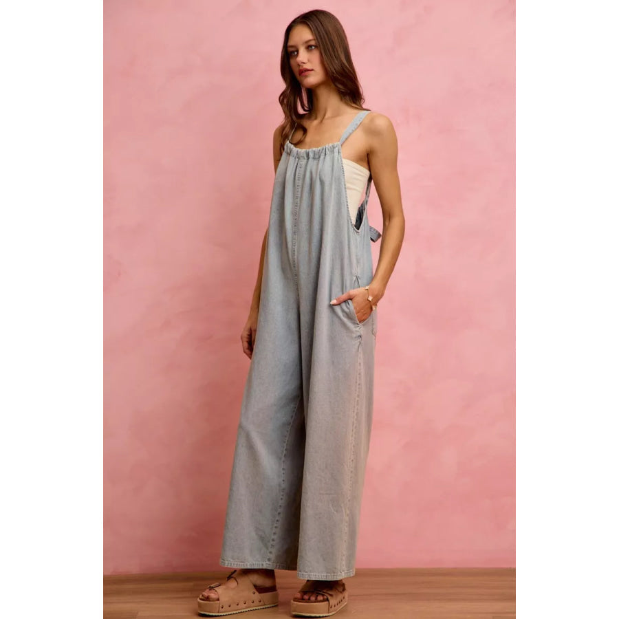 SO ME Wide Leg Lightweight Denim Overalls Apparel and Accessories
