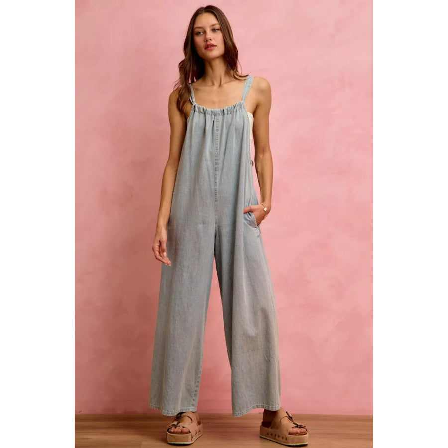 SO ME Wide Leg Lightweight Denim Overalls Apparel and Accessories