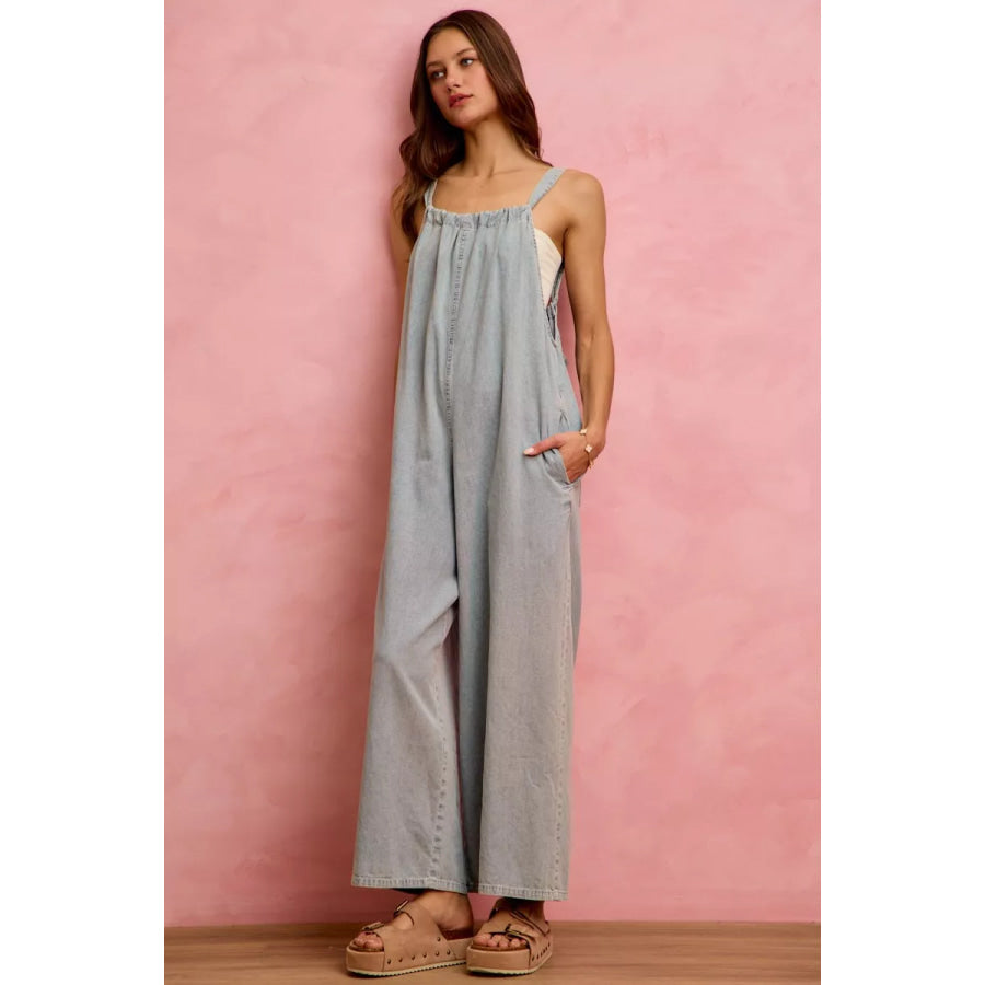 SO ME Wide Leg Lightweight Denim Overalls Apparel and Accessories