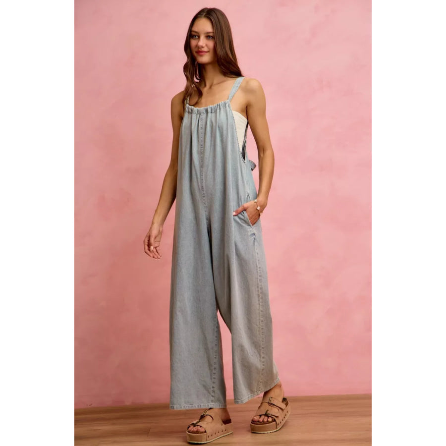 SO ME Wide Leg Lightweight Denim Overalls Apparel and Accessories