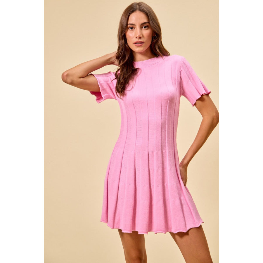 SO ME Wide Rib Short Sleeves Sweater Knit Mini Dress Apparel and Accessories