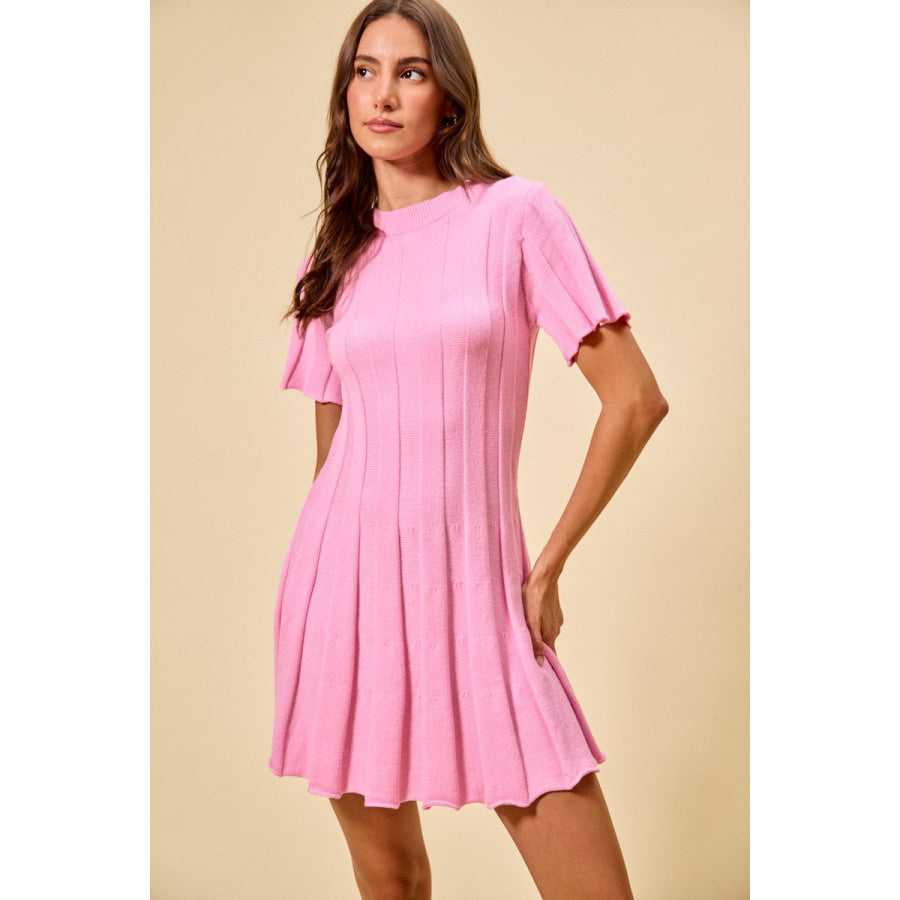 SO ME Wide Rib Short Sleeves Sweater Knit Mini Dress Apparel and Accessories