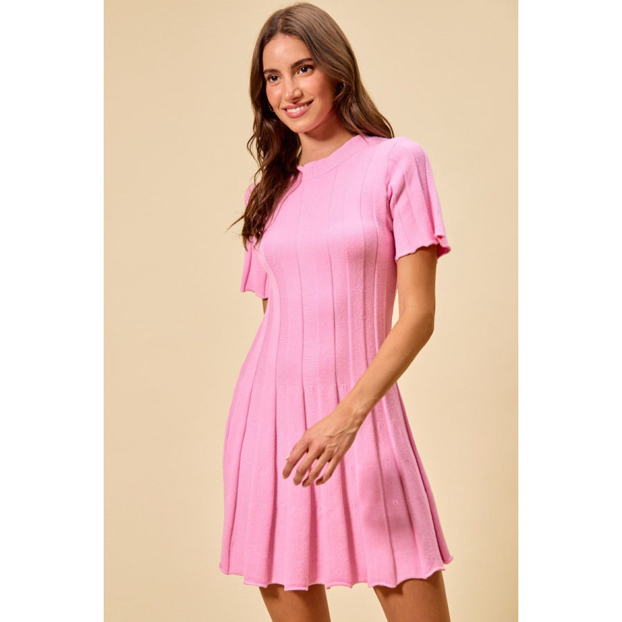 SO ME Wide Rib Short Sleeves Sweater Knit Mini Dress Apparel and Accessories