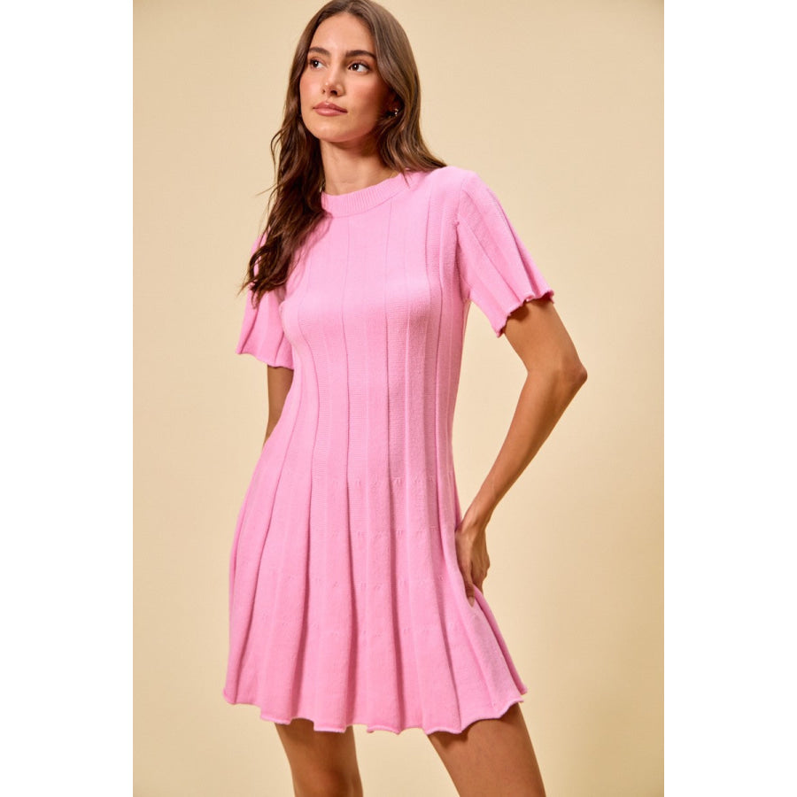 SO ME Wide Rib Short Sleeves Sweater Knit Mini Dress Apparel and Accessories