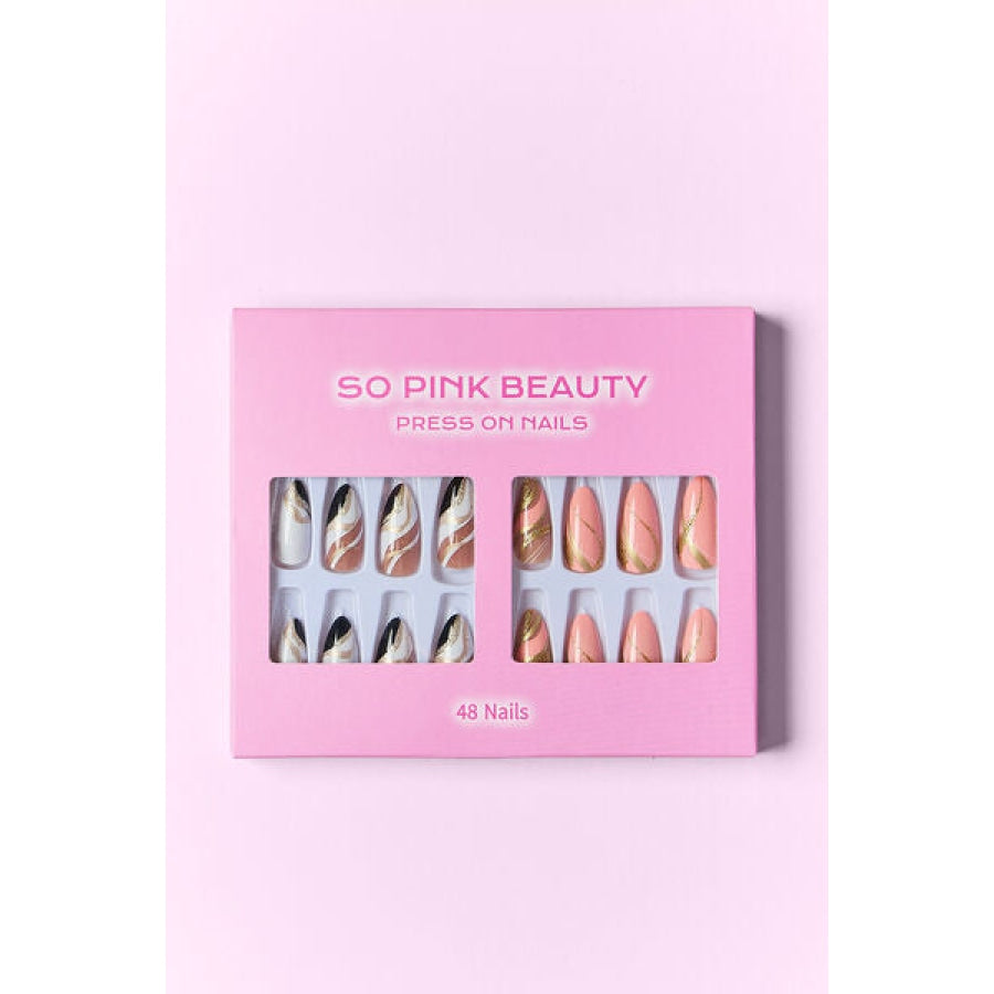 SO PINK BEAUTY Press On Nails 2 Packs Marbled Magic / One Size Apparel and Accessories