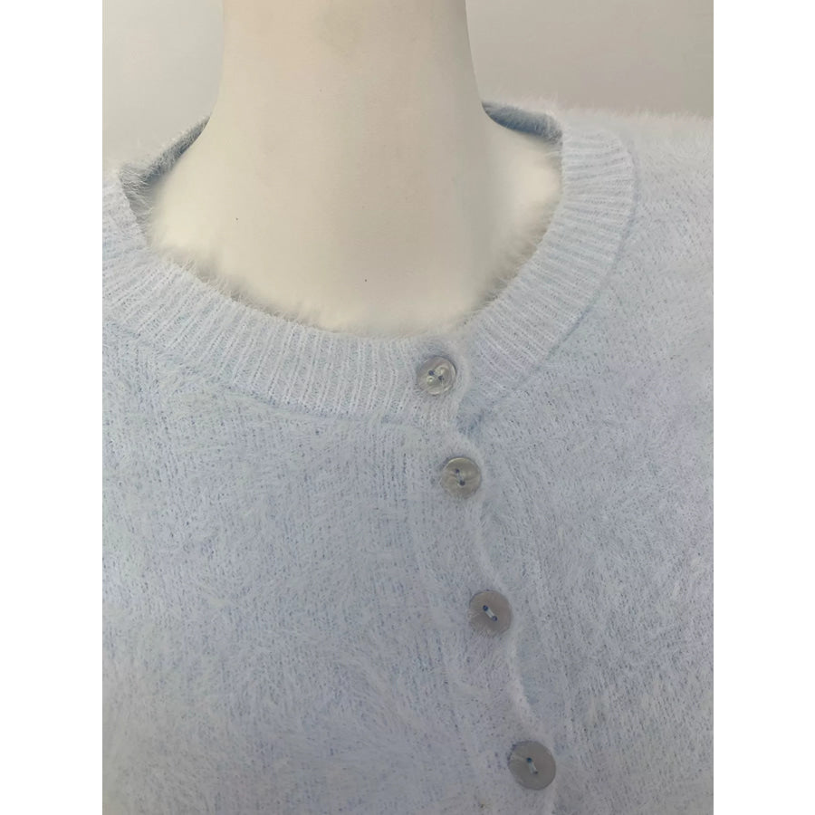 Soft Fuzzy Button-Down Cropped Cardigan Apparel and Accessories