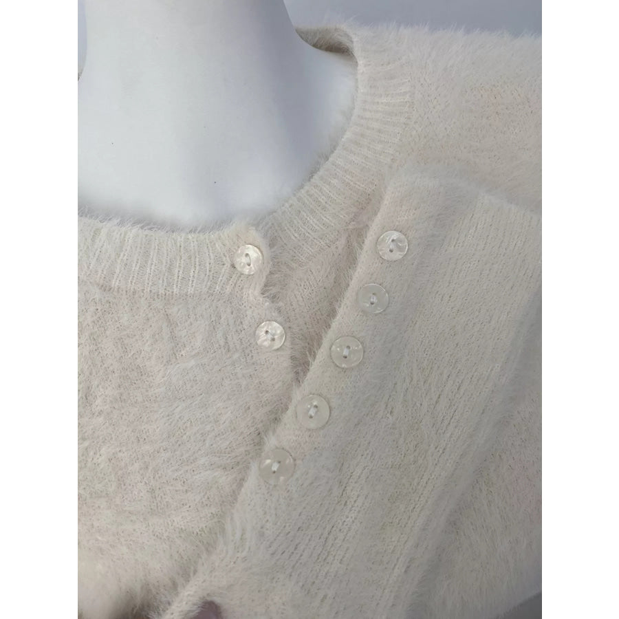 Soft Fuzzy Button-Down Cropped Cardigan Apparel and Accessories