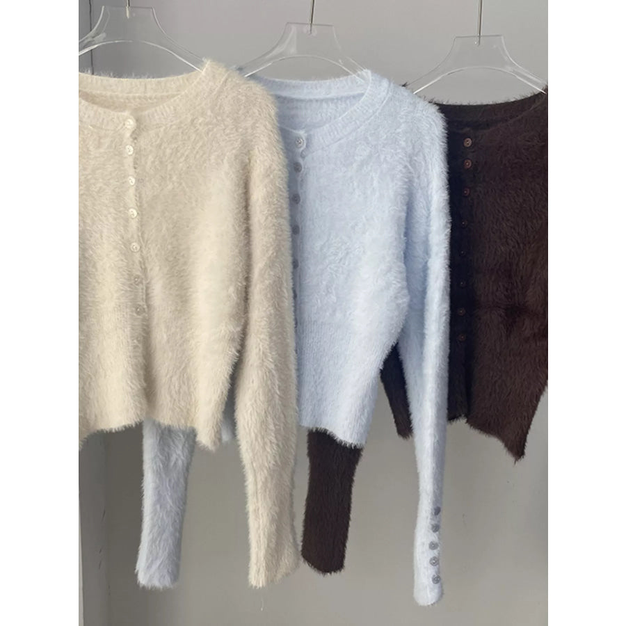 Soft Fuzzy Button-Down Cropped Cardigan Apparel and Accessories