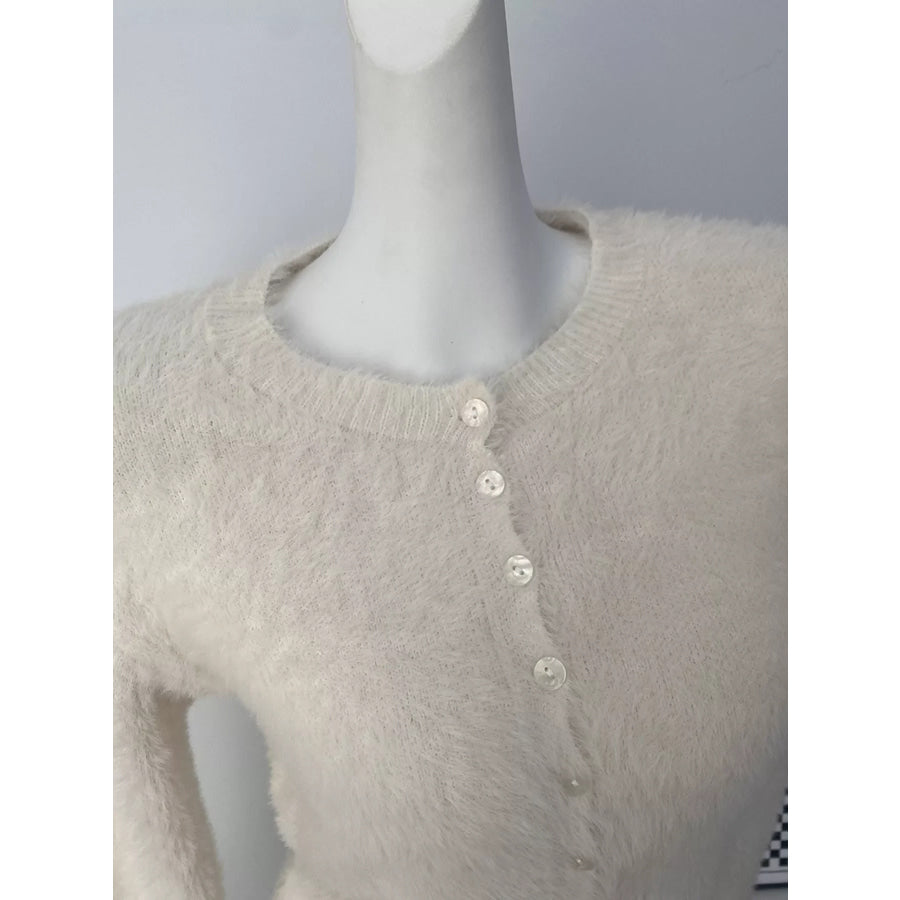 Soft Fuzzy Button-Down Cropped Cardigan Apparel and Accessories