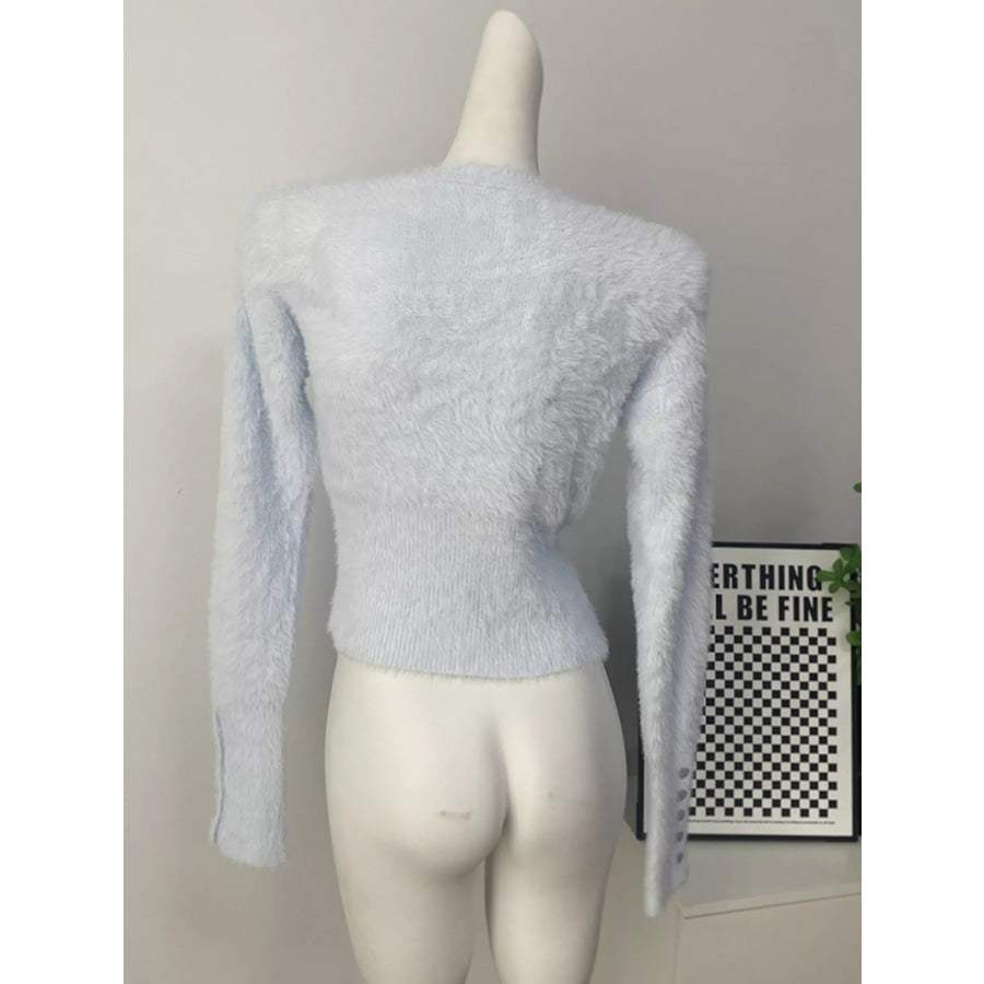 Soft Fuzzy Button-Down Cropped Cardigan Apparel and Accessories