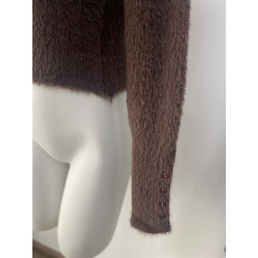 Soft Fuzzy Button-Down Cropped Cardigan Apparel and Accessories