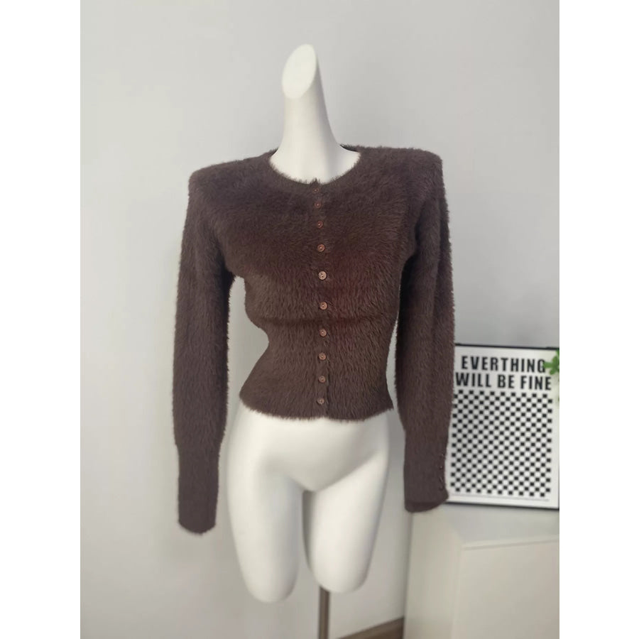 Soft Fuzzy Button-Down Cropped Cardigan Apparel and Accessories