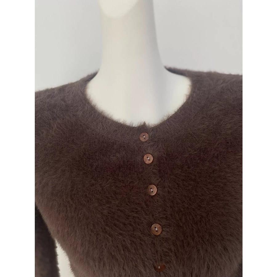 Soft Fuzzy Button-Down Cropped Cardigan Apparel and Accessories