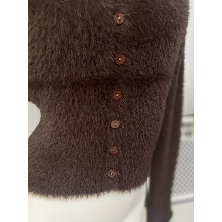 Soft Fuzzy Button-Down Cropped Cardigan Apparel and Accessories