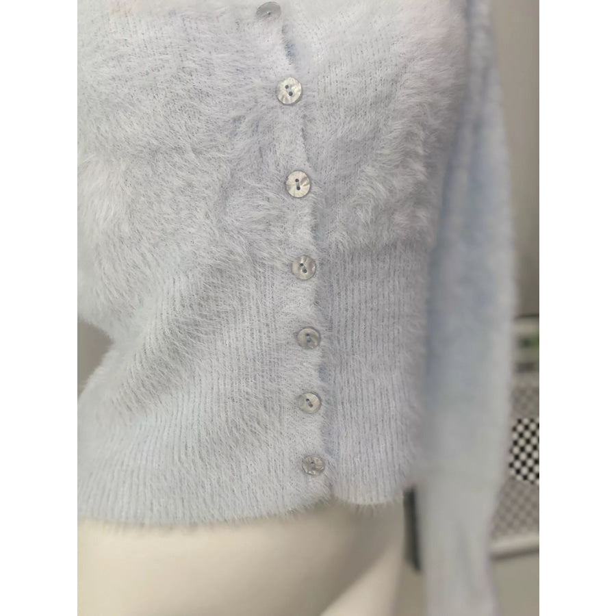 Soft Fuzzy Button-Down Cropped Cardigan Apparel and Accessories