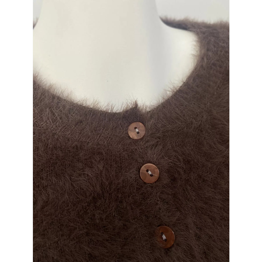 Soft Fuzzy Button-Down Cropped Cardigan Apparel and Accessories
