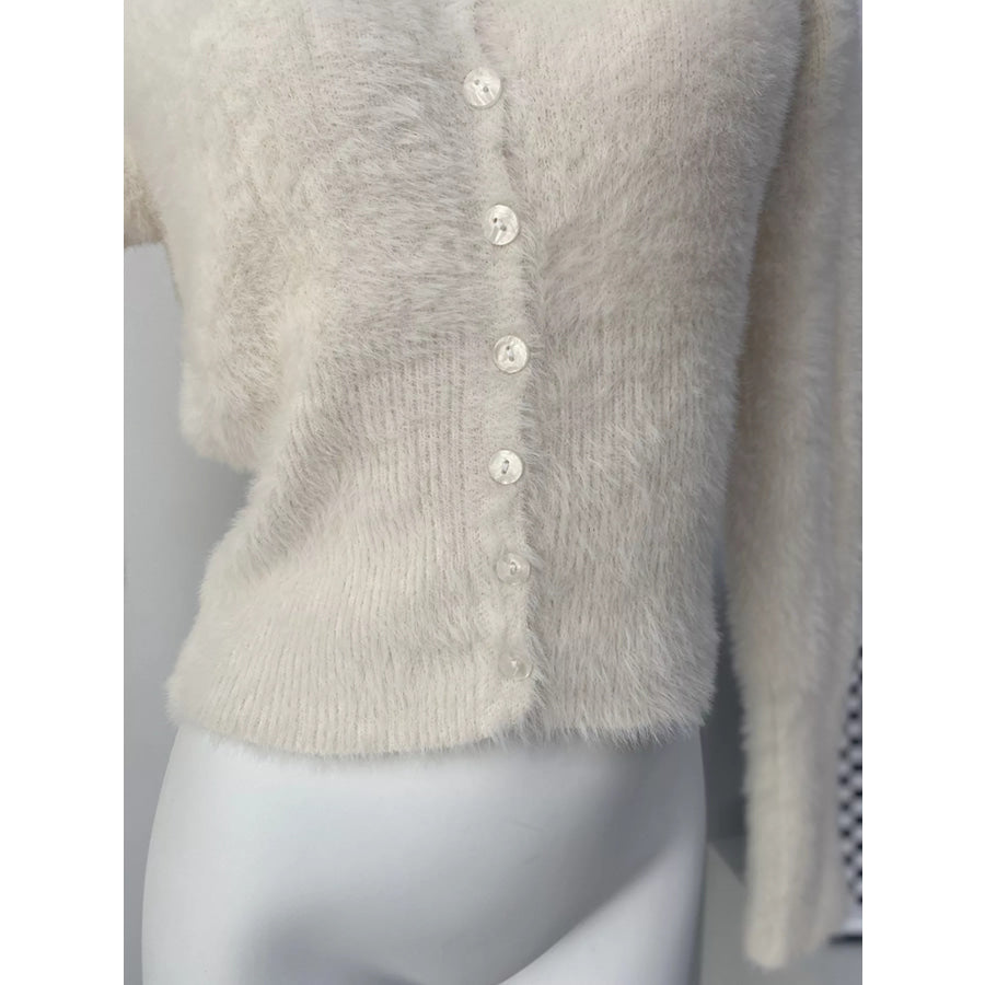 Soft Fuzzy Button-Down Cropped Cardigan Apparel and Accessories