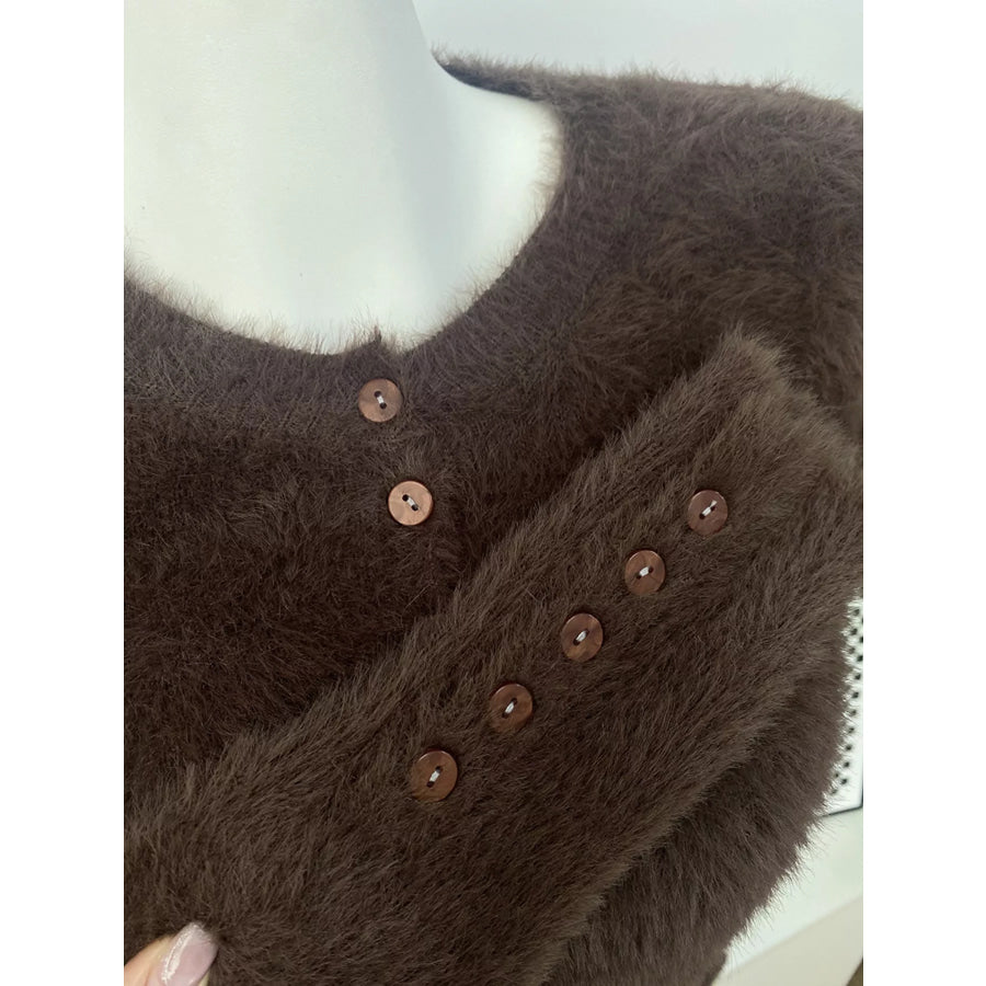 Soft Fuzzy Button-Down Cropped Cardigan Apparel and Accessories
