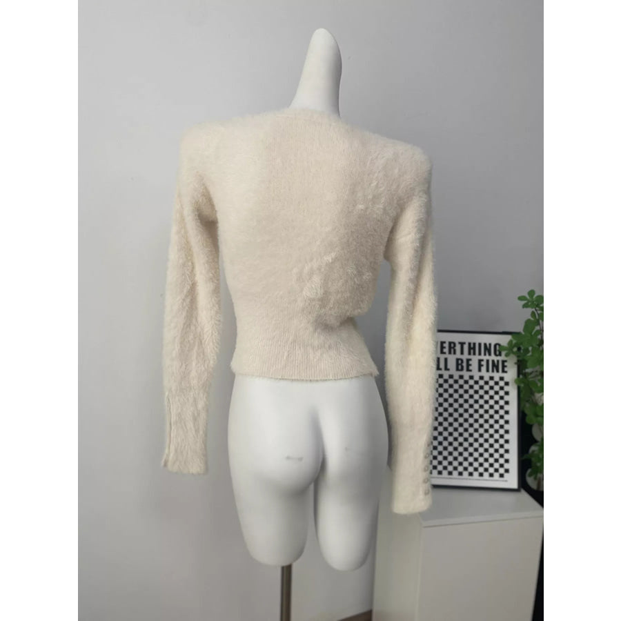 Soft Fuzzy Button-Down Cropped Cardigan Apparel and Accessories