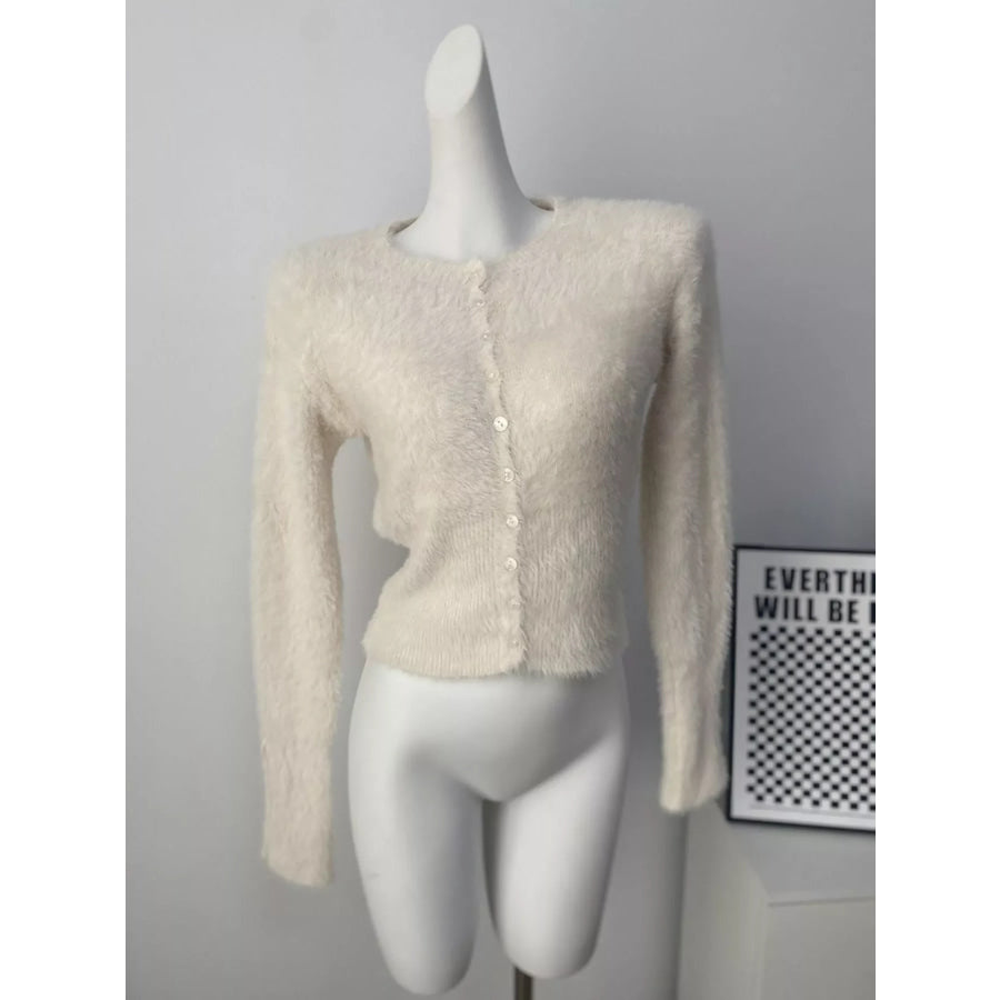 Soft Fuzzy Button-Down Cropped Cardigan Apparel and Accessories